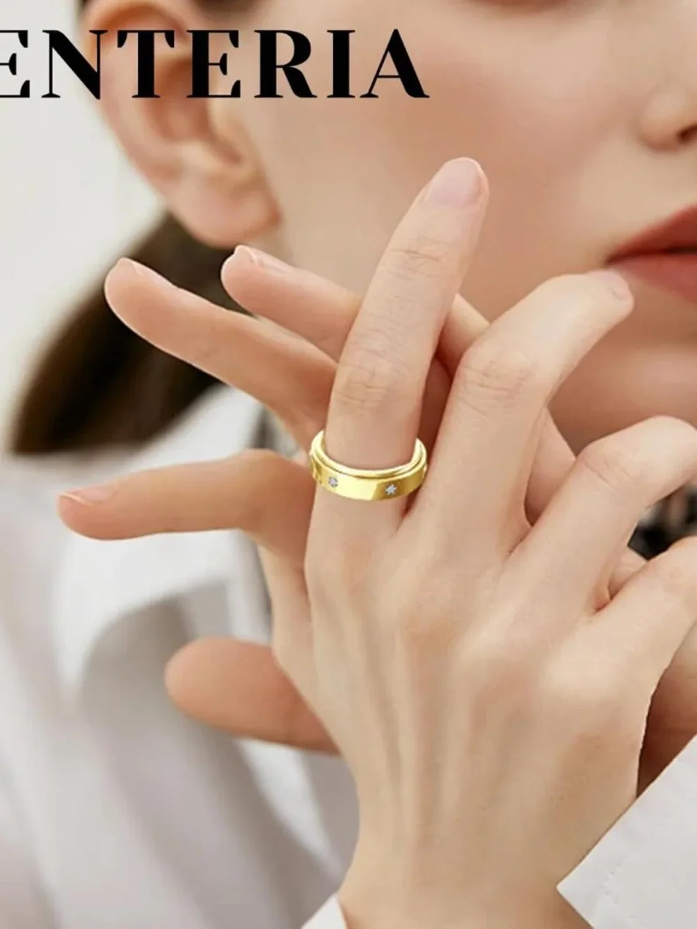 Anxiety Ring for Women Men Fidget Spinner Ring with Cubic Zircon Gold/Silver Sta - Picture 5 of 6